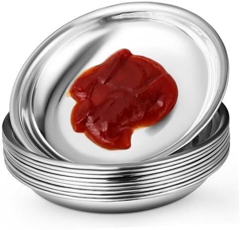DOITOOL Stainless Steel Saucier, 10Pcs Round Mini Appetizer Plates Saucers Dishes (3.9Inch, Durable, Dishwasher Safe)