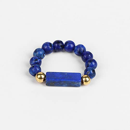 WLLDDDIU Natürlicher Lapislazuli-Ring, Blauer Kristallquader, Perlenring, Elastischer Damen-Stein, Ringe, Reiki, Balance, Knöchel, Fingerringe, Ewigkeitsring Für Frauen, Mädchen, Männer
