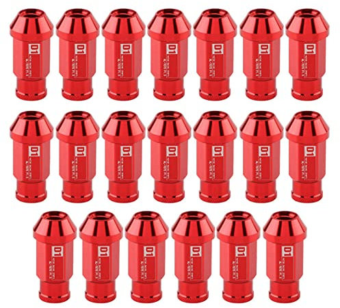 Akozon M12 Lug Nuts, Radmuttern Kappen Radschraube M12x1,25 Kegelbund Rote Felgen Muttern Mg Zr Autoreifenschraube Rennradmutter (Rot)