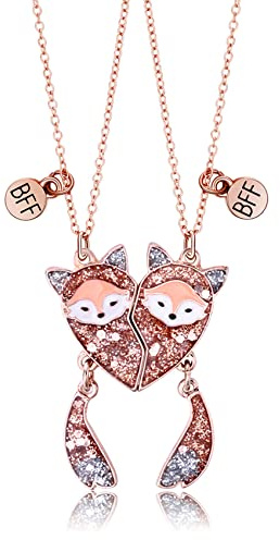 CERSLIMO Best Friend Necklace, Bff Necklace for 2 Girls, Magnetic Cute Little Fox Pendant Necklace | 2 Pcs Matching Best Friend Necklaces for Kids Friendship Gifts Jewellery for Birthday Christmas