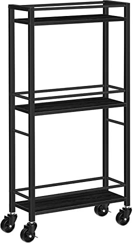 MAHANCRIS Schlanker Rollwagen mit 3 Etagen, Schmaler Küchenwagen mit Rollen, Praktischer Aufbewahrungswagen, Küchenregal aus Spanplatte für Kleine Räume in Esszimmer, Badezimmer, Schwarz ARCHB1501