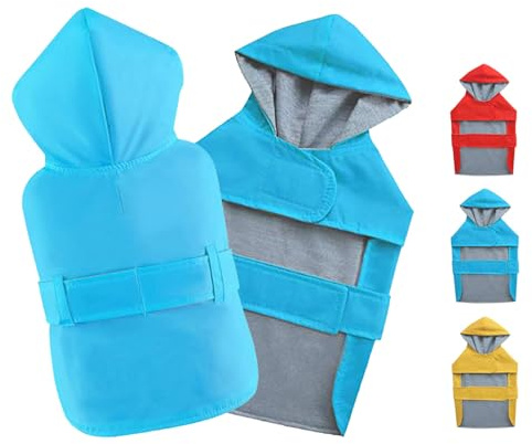 BECNBEAU Dog Raincoat Small Dog Rain Jacket Poncho Waterproof Pet Rain Suit Double-Layered for Puppy Small Dogs Breathable Lining Hooded Leash Hole Adjustable,Blue,XS,Back Length 4.6-6.7 inches