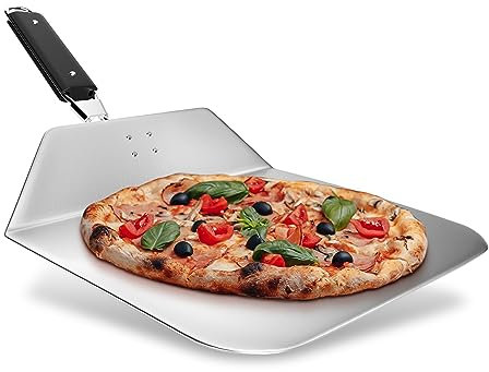 RoyalFay® Pizzaschieber aus Edelstahl – klappbare Pizzaschaufel mit einklappbarem Griff – Pizzaheber für Backofen, Grill und Pizzastein