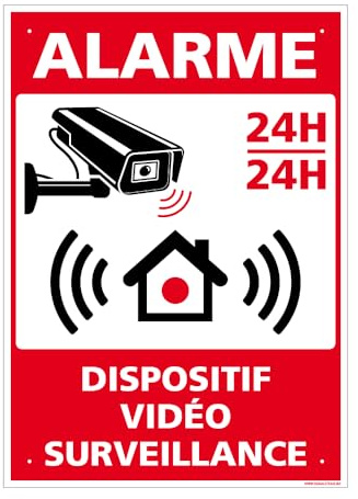 Panneau Alarme, Dispositif Vidéo Surveillance Alu 2 Mm - 300 X 420 Mm Signalisation Rectangulaire Prépercée Avec Kit De Fixation Fabrication Française