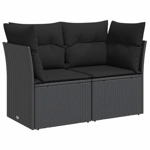 vidaXL Divano da giardino con cuscini 2 posti nero in polyrattan