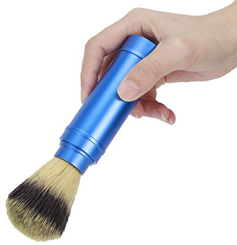 HAOHIZE Brochas de afeitar para hombres, Brocha de afeitar portátil con mango de aluminio azul, Brocha de barbero, Brocha para barba, Viaje, limpieza facial, espuma, crema de
