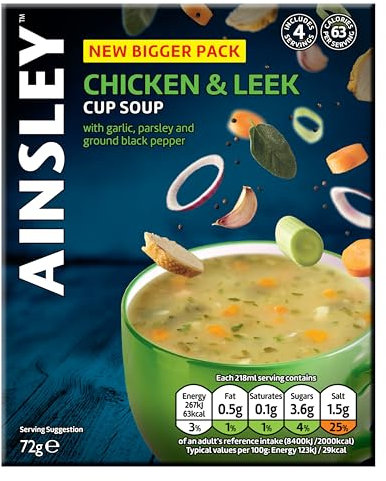 Ainsley Harriott Chicken & Leek Cup Soup, Quick & Convenient Instant Soup, Bulk Pack Multipack; Pack of 8 x 4 Servings