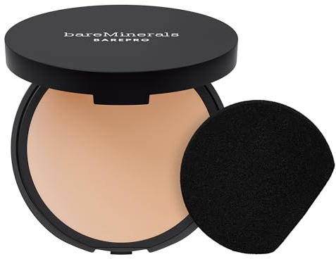 bareMinerals BAREPRO Skin-Perfecting Powder Foundation - Mattierende Kompaktpuder-Foundation mit voller Deckkraft, pflanzlichem Squalan, talkfrei, ölkontrollierend, vegan