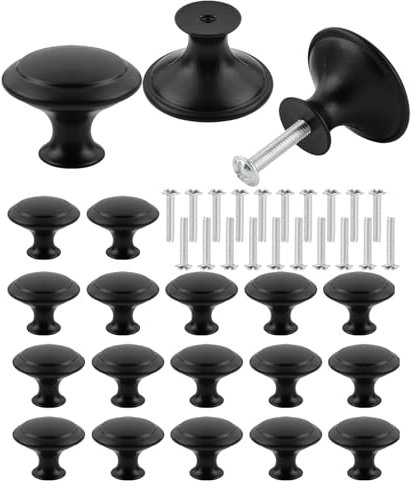 xlwens Pomelli Armadio con Viti,20 pezzi,Rotondo Pomelli Neri in Lega,Pomolo in Acciaio Inossidabile Neri,30mm,Acciaio inossidabile,Pomelli per Mobili Cucina,Monoforo Pomolo per Mobili