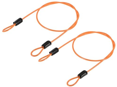 TOP-VIGOR 2 st säkerhetsstålkabel, 2,5 mm x 0,5 m/1,64 fot belagd säkerhetsvajer, dubbelögla, flexibelt säkerhetskabellås för utomhusresor, bagage, cykel, orange