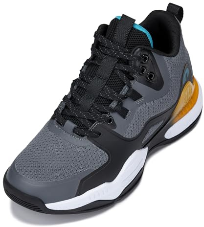 CALTO Men's Invisible Height Increasing Elevator Shoes - Gray/Orange Basketball High-Top Sporty Sneakers - 3.0 Inches Taller - Q392 - Size 11.5 UK