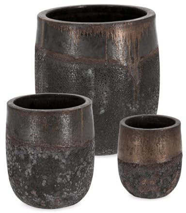 Decor Space Macetas Duyen con estructura alta de terracota esmaltada para exteriores, juego de 3