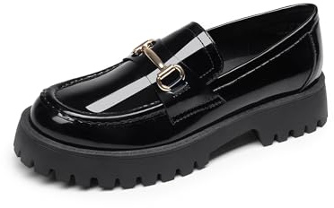 DREAM PAIRS Loafers for Women Platform Chunky Penny Loafer Slip On Casual Dressy Business Shoes with Arch Support,Size 8,Black-Patent,DWUMLS2531