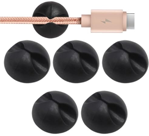 Fc'Noqgn 5-Piece Cable Holder, Multi-Purpose Cable Holder, Cable Organiser Set for Desks, Power Cord, USB Charging Cable, Charger, Audio Cable, Black