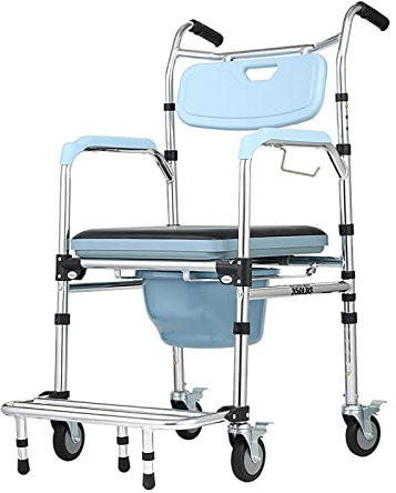 HAVVMK Silla de Inodoro con Ruedas para Dormitorio, Altura Ajustable, Silla de Ruedas de Transporte para Personas Mayores y discapacitadas, Silla de Inodoro con Ruedas y reposapiés, 136 k