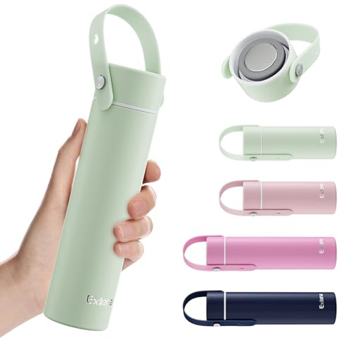 Exllena Borraccia Termica Piccola 300ml con Manico Regolabile– Mini Borraccia Termica con Coperchio in Acciaio Inox - Design Compatto e Portatile - Ideale per Sport, Viaggi e Bambini(Mentha)