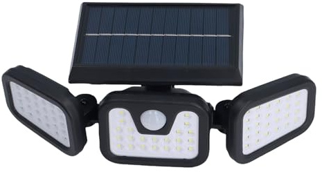 Qudinip Applique Murale Solaire à LED, 74 Perles, 3 Têtes Réglables, Grand Angle de 270°, 7,9 M, Détection Intelligente, étanchéité IP65, Batterie 2400 MAh, avec Panneau Solaire Haute