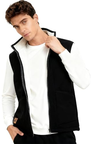 ZCJ Chaqueta de forro polar para hombre con forro de peluche, cálida chaqueta de transición para otoño e invierno, chaqueta de forro polar sin mangas con bolsillos y cremalleras, para exteriores