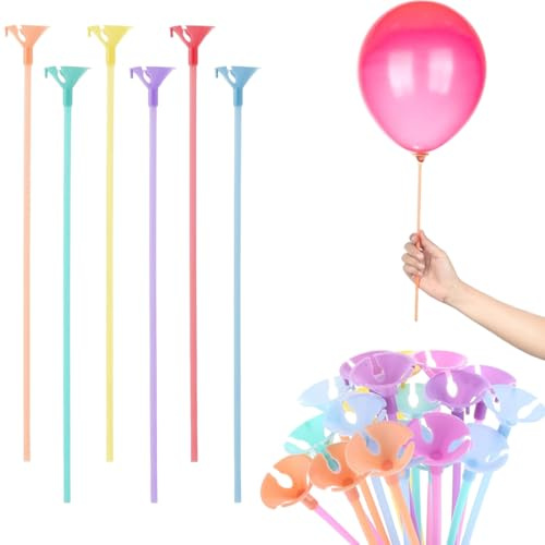 50 Aste Bastoncini per Palloncini Trasparenti, Supporto Palloncini, 32 cm, Trasparenti, con Supporto in Plastica, Riutilizzabili, per Matrimoni, Compleanni, Feste, Feste, Decorazioni