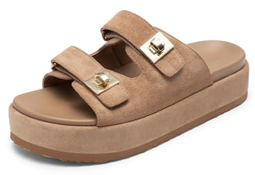 DREAM PAIRS Platform Sandals Women Raffia Espadrilles Summer Comfortable Wedge Sandals Beach Vacation Adjustable Buckle Cute Slide Sandals,Size 10,Brown,SDWS26010W