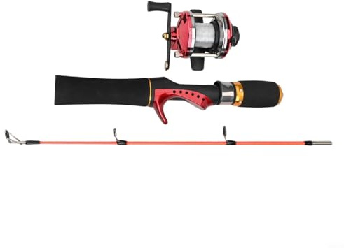 Shophubio Canna da pesca per bambini, 52 cm, canna da pesca sul ghiaccio con mulinello, canna da pesca a due sezioni per bambini, design leggero in acciaio inossidabile con impugnatura ergonomica