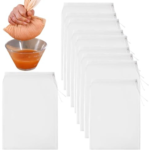 Sacchetti per latte di noci, 10 pezzi, 30x20 cm, maglia fine in nylon, filtro fine, coulisse, sacchetto filtro per formaggi, succo frutta e verdura, per latte di noci, formaggio, caffè, yogurt