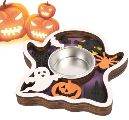 Portacandele Spettrale di Halloween | Legno Spettrale | Portatealight con e | per Festa, Ufficio Casa Soggiorno Camera da e Mensola da Tavolo