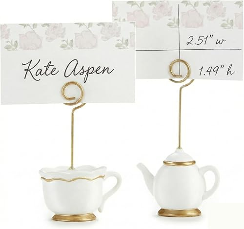 Kate Aspen, Place Card Holders, Tea Time Whimsy, Teapot and Teacup, Place Cards Included, Set of 6,Pink