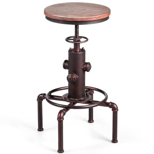 COSTWAY Barhocker höhenverstellbar, 59,5-75 cm, Barstuhl aus Holz und Metall, Tresenhocker mit Fußstütze, Kiefer Platte, Vintage Bistrohocker, Industrie-Hocker Küchenhocker für Restaurants, Cafés