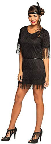 Boland - Kostüm Flapper Darcy, schwarzes Fransenkleid mit Stirnband, Set für Damen, Minikleid, Charleston, 20er Jahre, Kostüm, Karneval, Mottoparty