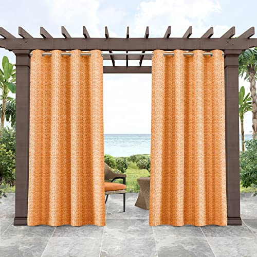 Tommy Bahama Indoor/Outdoor Mosaic Light Filtering Grommet Top Curtain Panel Pair, 54x96, Cancun Orange