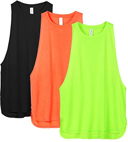 icyzone Canotta Donna Sportiva Traspirante e Sciolto Senza Maniche Atletica Palestra Camicie Corsa Yoga Tank Top (Pacco da 3) (XL,Nero*/Neon Verde*/Arancione Fluo*)