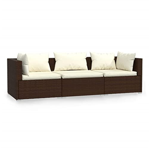 vidaXL Divano a 3 Posti con Cuscini in Polyrattan Marrone