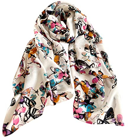 LumiSyne Echarpe à Chevrons Femme Fleurs Papillon Imprimé Echarpe En Coton Long Doux Foulard Légère Châle De Protection Solaire Etoles Printemps Été Plage