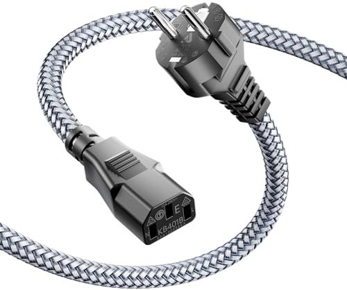 Netzkabel 3 Polig,Kaltgerätekabel 1m Nylon-Geflecht Universale Stromkabel (CEE 7/7 auf IEC60320 C13), Kaltgerätestecker gerade mit VDE für Monitore, PC, Drucker, PS3/PS4 PRO, Scanner, TV, Bildschirm