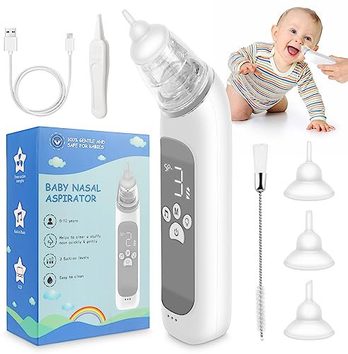 Nasensauger für Baby, MYPIN Elektrischer Nasensauger für Kleinkind, Baby Nasensauger, Automatischer Nasenreiniger mit 3 Silikonspitzen, Einstellbare Saugstufe, Musik und Licht beruhigende Funktion