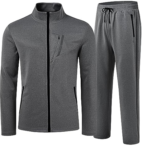 AjezMax Jogging Anzug Herren Winter Fitnessanzug Joggingjacke Trainingshose Sportanzug Freizeit Jogginghose Bequem Trainingsanzug mit Reißverschluss Dunkelgrau 4XL