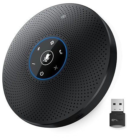EMEET Bluetooth Konferenzlautsprecher - USB Freisprecheinrichtung mit 4 AImikrofonen, für 10-15 Personen Vollduplex Anruf, Konferenzmikrofon mit AUX, Dongle, Plug & Play, für Teams, Zoom usw.