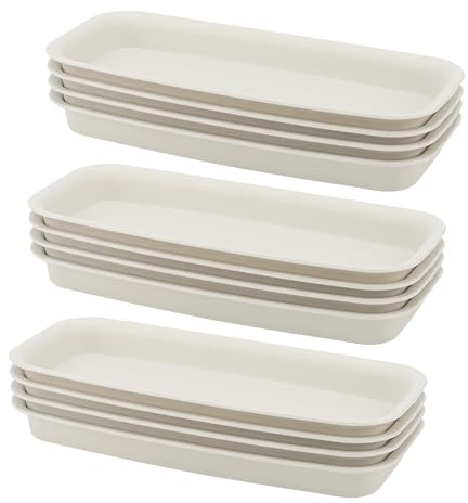 MUKCHAP 12-pack 21,8 x 8,8 x 2 cm rektangulär droppbricka för växter, beige droppbricka i plast, för fönsterlåda, blomkrukfat för trädgårdsskötsel, toppstorlek i 24 x 11 cm