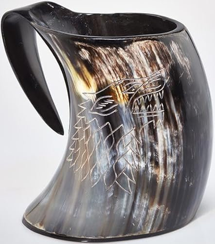 Viking Trinkhorn, Wikinger, Game of Thrones House of Stark, Pul, Bierkrug, Viking Trinkbecher, Wikinger, Horn, Buffalo & Oss, 500 ml - 1,2 L, cool, Mancave, Deco, Fair Trade