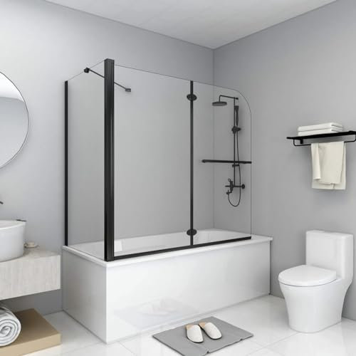 CIADAZ Bi-Folding Shower Enclosure ESG 120x68x130 cm Black, Bath Panels, Shower Door, Shower Screen, Bath Panel, Shower Cabin, Bathroom Screen, Bathtub Dividers