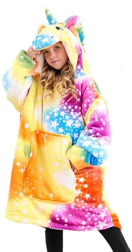 Piefry Felpa con Cappuccio Unicorno per Ragazze, Unicorno Felpa con Cappuccio Oversize per Bambini (Giallo, 6-7 Anni)