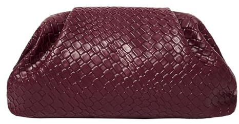 PHILOMENA Bolso de noche tejido de piel vegana para mujer, bolso de mano fruncido, para fiesta, boda, elegante bolso de mano, Rojo vino