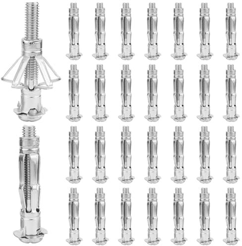 RANJIMA 30 Pcs Hohlraumdübel Metall, M6*52mm Verzinkt Hohlwanddübel M6 Hohlraum Metalldübel, Spreizdübel eignen sich für Hohlwand, Hohlziegel, Gipsplatten & Gipsfaserplatten mit einer Dicke von 3-20mm