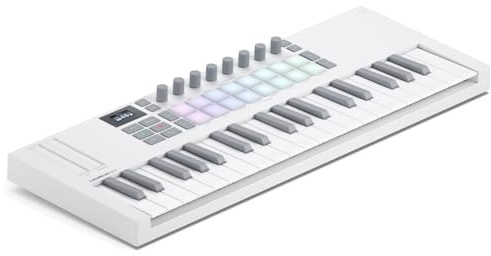 Novation Launchkey Mini 37 White [MK4] — Portable 37 Mini-Key, USB, MIDI Keyboard with DAW Integration. Chord & Scale Modes, 16 Drum Pads, Arpeggiator, & Includes Music Creation Software Bundle