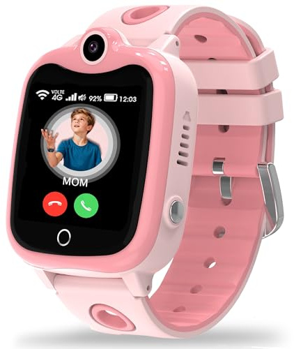 Smartwatch Bambini GPS, 4G Orologio Smartwatch Bambini con Telefono HD Videochiamata SOS Chat Vocale IP68 Impermeabile Modalità Scuola Sveglia Calcolatrice Contapassi, Regalo per Ragazzi e Ragazze