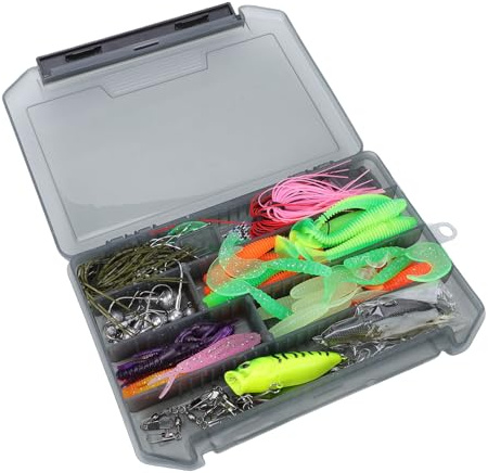 RASTKY Kit de Leurres de Pêche, Appâts Souples Réalistes, équipement pour Eau Douce et Salée, Ensemble Polyvalent pour Débutants et Experts