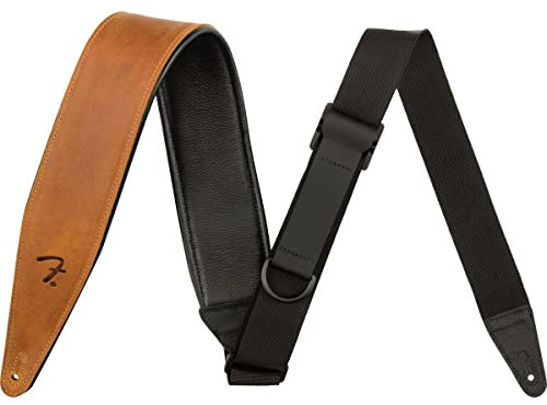 Fender® »RIGHT HEIGHT™ RAYON LEATHER STRAP« Gitarrengurt aus Leder mit Einhand-Funktion - Farbe: Cognac