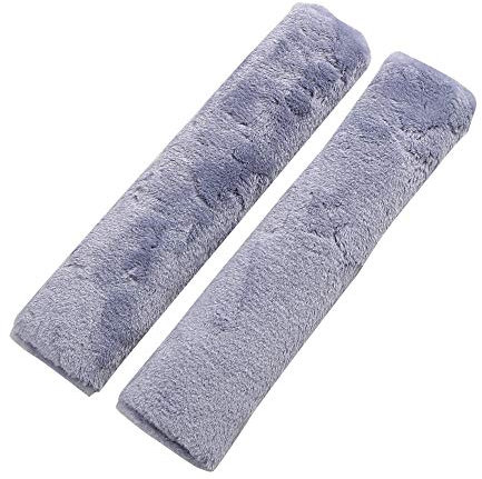 SUNTRADE 2 x weiche Lammfell-Autositzgurt-Abdeckung für Sicherheitsgurt, Schulterpolster für Erwachsene und Kinder, geeignet für Autositzgurt, Rucksack, Schultertasche (Grau)