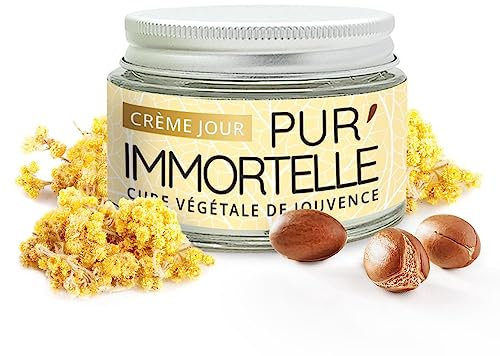 Crème visage Jour Pur'Immortelle Bio - Soin anti-âge - Immortelle, Acide hyaluronique, Argan, Onagre - 99% d'origine naturelle - Fabriquée en France- 50 ml - PROPOS'NATURE